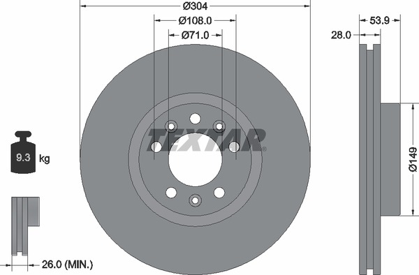 Textar Bremsscheibe PRO – beschichtet 92287203